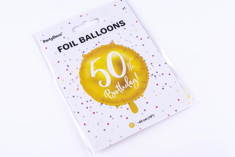 BALON FOLIOWY 50 URODZINY 45CM ZŁOTY