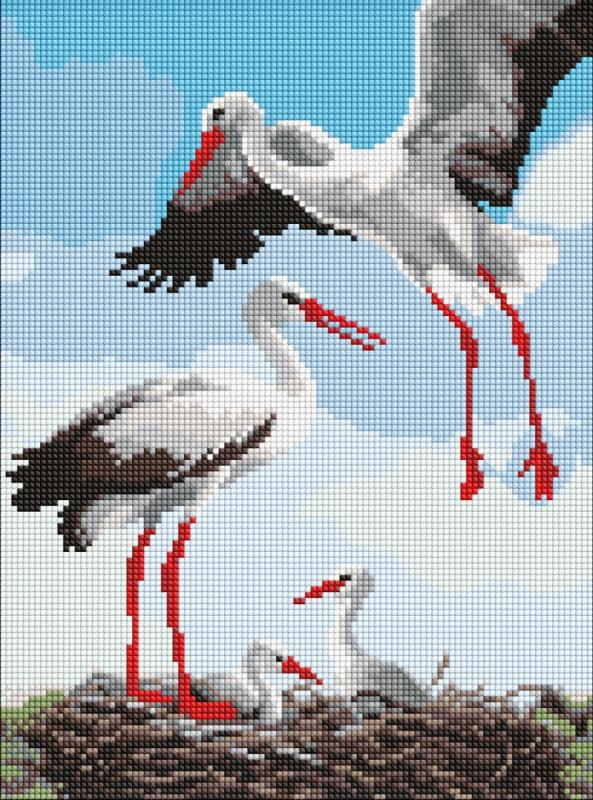 ZESTAW DO MOZAIKI DIAMENTOWEJ RODZINA BOCIANÓW 30X40CM