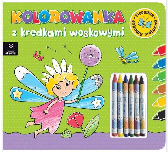 KSIĄŻECZKA KOLOROWANKA Z KREDKAMI WOSKOWYMI.PIERWSZE ZABAWY MALUCHA.KSIĄŻ.ZIELONA