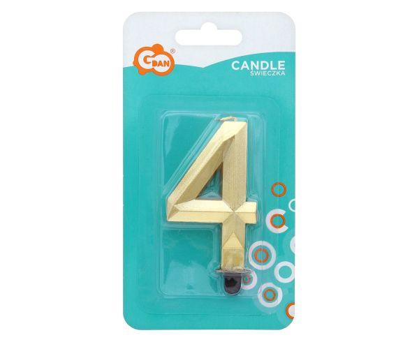 ŚWIECZKA CYFERKA 4 DIAMENT METALIK ZŁOTY 7.6CM