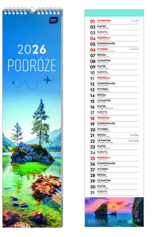 KALENDARZ PASKOWY 13,5X50CM PODRÓŻE 2026