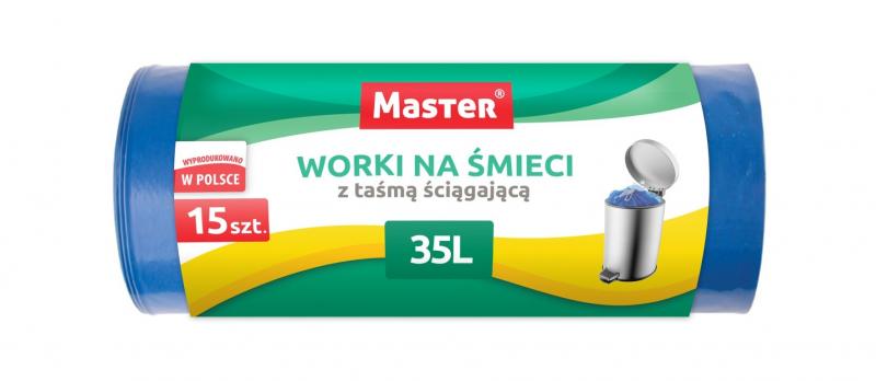 WORKI NA ŚMIECI Z TAŚMĄ 35L 15SZT. HDPE MASTER S029