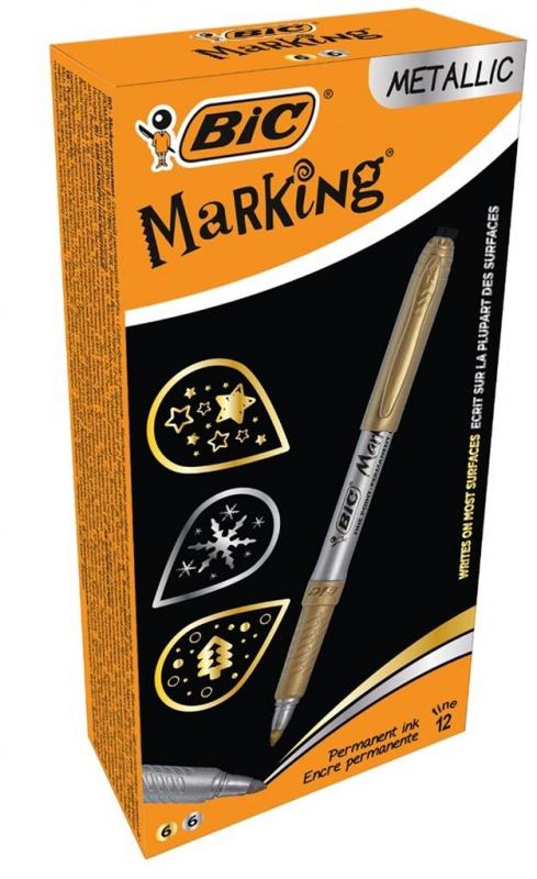 MARKER BIC PERMANENTNY 12KOL ZŁOTY+SREBRNY