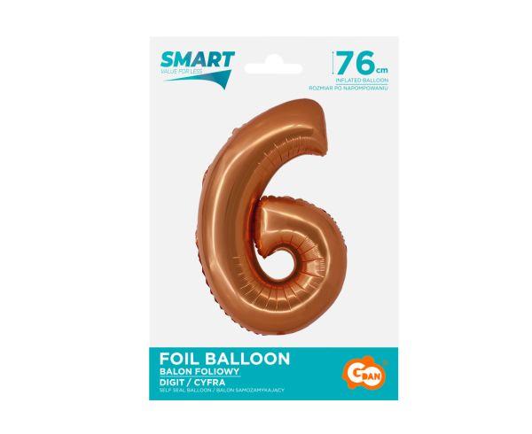 BALON FOLIOWY SMART CYFRA 6 MIEDZIANA 76CM