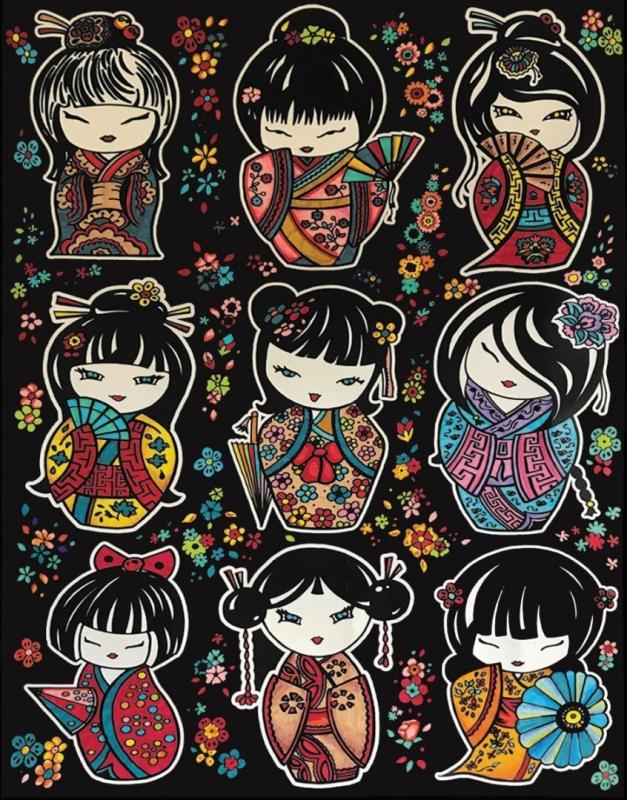 KOLOROWANKA WELWETOWA 47X35 LALECZKI KOKESHI