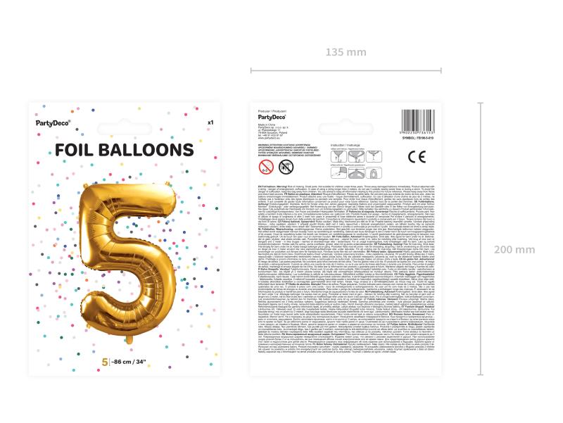 BALON FOLIOWY 5 86CM ZŁOTY
