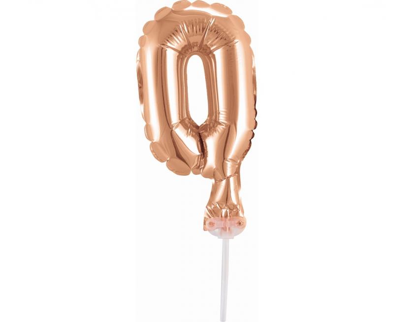 BALON FOLIOWY NA PATYCZKU 13CM CYFRA 0 RÓŻOWO-ZŁOTA