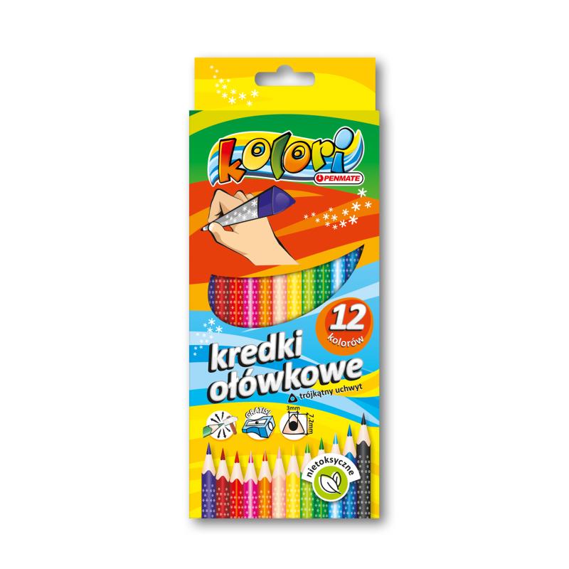 KREDKI OŁÓWKOWE 12 TRÓJKĄTNE PENMATE KOLORI + TEMP TOP100