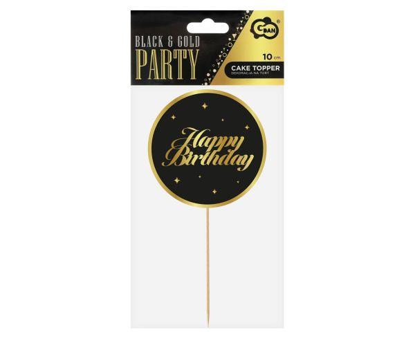 DEKORACJA PAPIEROWA NA TORT B&G PARTY HAPPY BIRTHDAY CZARNA GWIAZDKI 1