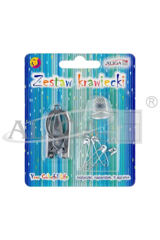 ZESTAW KRAWIECKI NIT-8273 - SKŁADANE NOŻYCZKI, NAPARSTEK, 5 agrafek