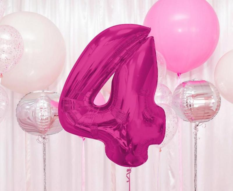 BALON FOLIOWY SMART CYFRA 4 RÓŻOWA 92CM