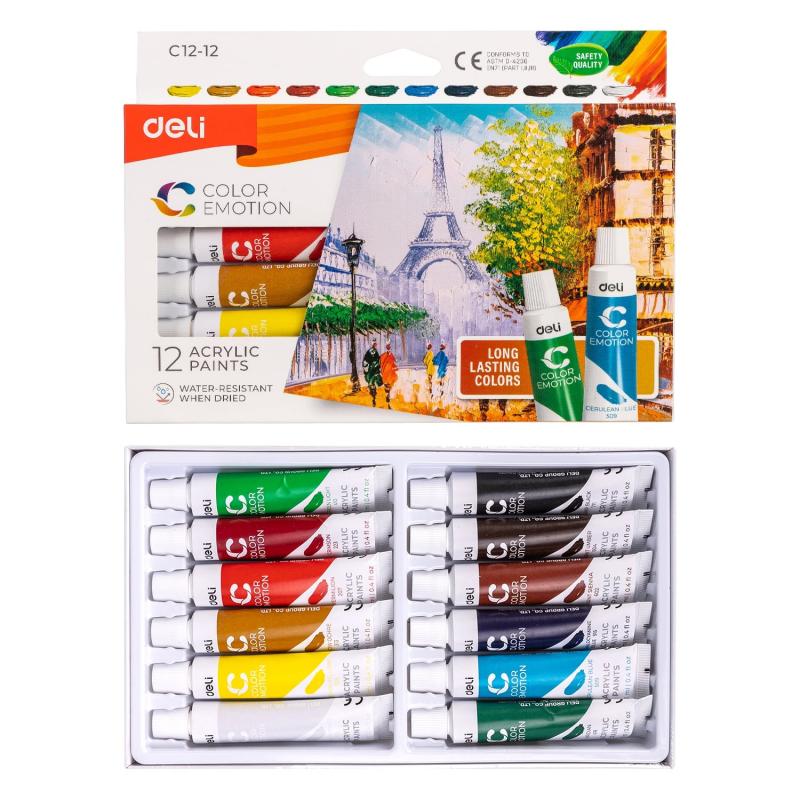 FARBY AKRYLOWE 12 KOLORÓW 12ML/TUBA DELI