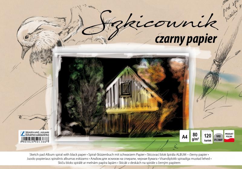 SZKICOWNIK A4/120 ALBUMOWY NA SPIRALI CZARNY PAPIER