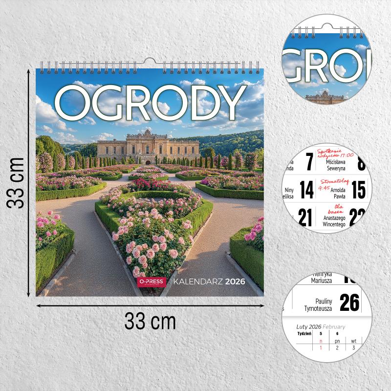 KALENDARZ ŚCIENNY 33X33 OGRODY AREX SPIRALA