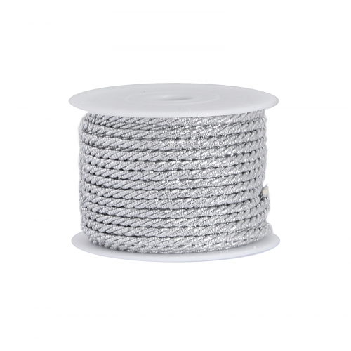 SZNUR ATŁASOWY SKRĘCANY, 3MM/10M SREBRNY METAL