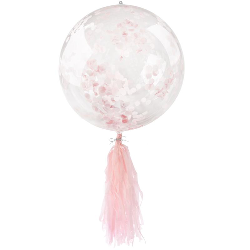 BALON PCV Z KONFETTI I FRĘDZLAMI RÓŻOWY