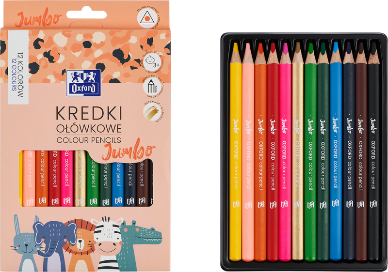 KREDKI 12 OŁÓWKOWE OXFORD KIDS JUMBO