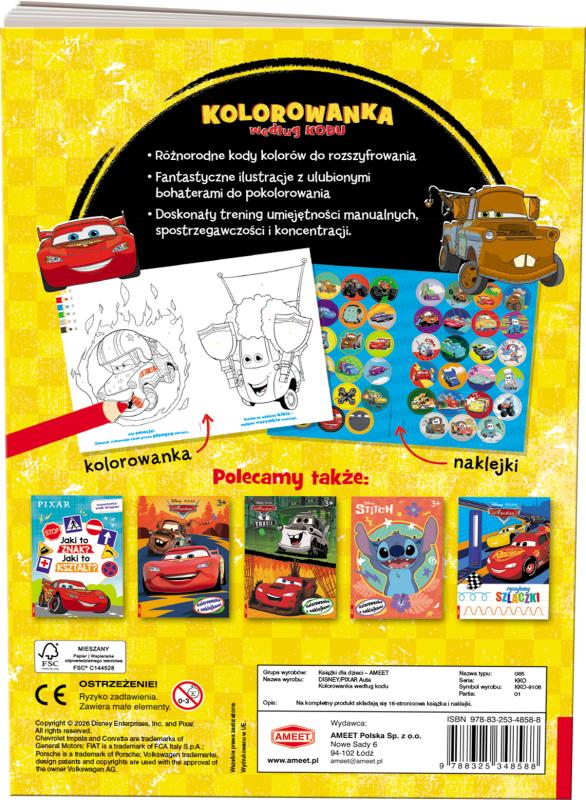 KSIĄŻECZKA DISNEY/PIXAR AUTA. KOLOROWANKA WEDŁUG KODU