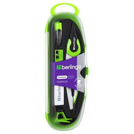 ZESTAW KREŚLARSKI BERLINGO Z CYRKLEM METALOWYM OPTIMUM 13,5CM 5 ELEMEMTÓW CYRKIEL GUMKA TEMPERÓWKA GRAFITY ADAPTER NA OŁÓWEK ETUI