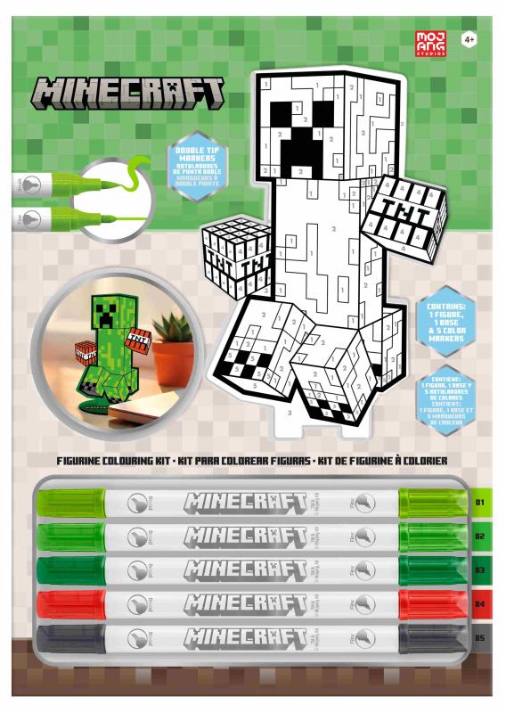 ZESTAW 5 FLAMASTRÓW + FIGURKA 2D MINECRAFT DO POKOLOROWANIA