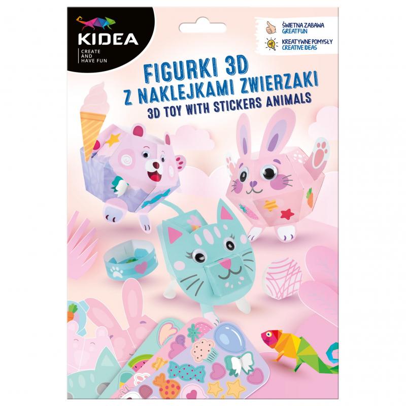 FIGURKI 3D Z NAKLEJKAMI ZWIERZAKI KIDEA