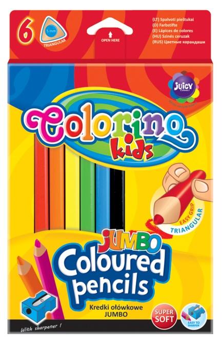 KREDKI OŁÓWKOWE 6 COLORINO TRÓJKĄTNE JUMBO + TEMP