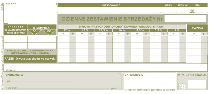 DRUK M DZIENNE ZEST.SPRZED.ZBIOR.1/3A4 NOWE