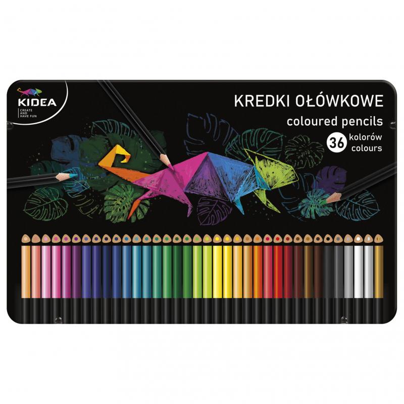 KREDKI 36 TRÓJKĄTNE METALOWE PUDEŁKO KIDEA