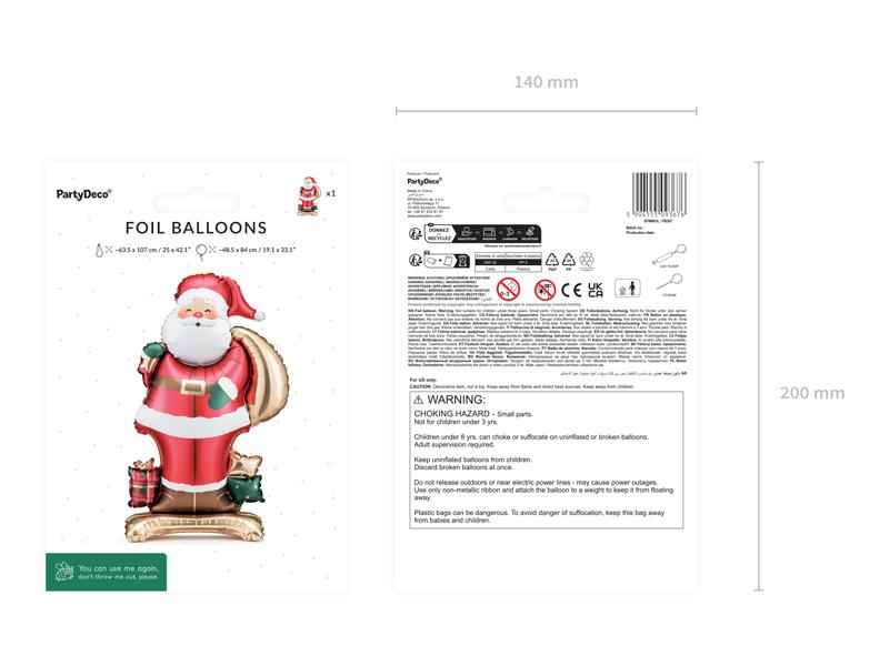 BALON FOLIOWY STOJĄCY MIKOŁAJ 48,5X84CM MIX #ŚWIĘTA