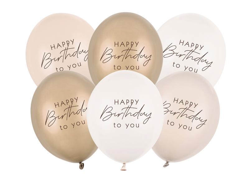 BALONY 30CM HAPPY BIRTHDAY MIX BEŻOWY